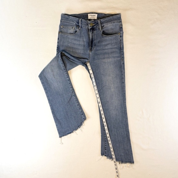 FRAME Denim Size 26 Le Crop Mini Boot Fox Blue Jeans Mid Rise Frayed Hi Lo Hem - Picture 3 of 16